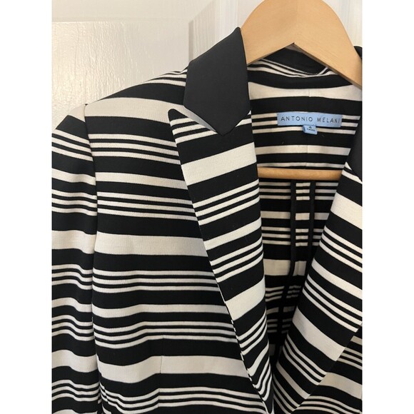 Antonia Melani Black Cream Striped One Button Jacket Size 4 Career Blazer - Picture 7 of 9